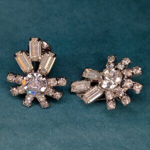 Brilliant Vintage Emerald Cut Geometric Clip On Rhinestone Crystal Earrings